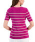 Women's Striped Round-Neck Short-Sleeve Sweater Top Wild Berry Sand, S - фото #2