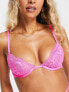 Фото #4 товара ASOS DESIGN Sugar metallic lace exposed underwire bra in hot pink