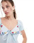 Фото #2 товара ASOS DESIGN embroidered peter pan collar playsuit in ice blue