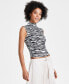 Фото #1 товара Women's Zebra-Print Mock-Neck Cropped Top, Created for Macy's