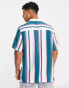 ASOS DESIGN relaxed stripe shirt in white & teal