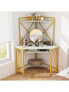 Space-Saving Corner Computer Desk with with Hutch and Keyboard Tray White and Golden - фото #8