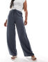 Фото #1 товара Pimkie linen blend drawstring wide leg trousers in grey