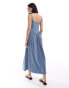 ASOS DESIGN cami with button front princess seam full skirt midi dress in blue denim wash