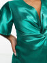 Vila Petite Bridesmaid satin flutter sleeve maxi dress in emerald green