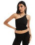 Фото #1 товара Miss Selfridge crochet one shoulder cami top co-ord in black