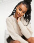 Only Petite exclusive ribbed balloon sleeve jumper in cream US 12 - фото #4