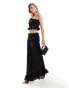 Simmi cami satin shirred crop top co-ord in black