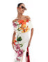 ASOS DESIGN bardot sleeveless maxi dress in floral print Цветочный принт, XS - EU 32-34 - фото #3