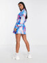 I Saw It First Petite satin knot front mini dress in bright smudge print