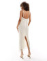 In The Style x Perrie Sian diamante mesh cami cowl neck maxi dress in champagne Бежевый, EU 34-36 - фото #4