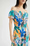 Фото #4 товара Платье женское длинное с открытыми плечами, с принтом цветов и оборками DeFacto Maxi Viskon