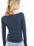 Weekday seamless off-shoulder long sleeve top in dark green