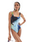 Фото #1 товара ASOS DESIGN Tall Whitney square neck swimsuit in blue watercolour