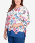 Фото #3 товара Plus Size In Full Bloom Floral Butterfly Border Split Neck Top