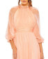 Women's Chiffon Ruched Illusion Raglan Sleeve Ruffled Gown