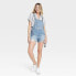 Фото #2 товара Women's Denim Boyfriend Shortalls - Universal Thread Medium Wash 6