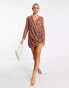 Фото #6 товара ASOS DESIGN embellished shift mini dress with drape front detail in rust