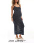 ASOS DESIGN Maternity knitted strappy midaxi dress in textured stripe Синий, L - EU 44-46 - фото #1