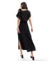 ASOS DESIGN tie shoulder blouson midi dress in black Черный, 34 - фото #4