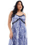 Фото #1 товара Vero Moda Curve satin maxi slip dress with lace trim in blue crinkle print