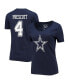 Фото #1 товара Women's Dak Prescott Navy Dallas Cowboys Player Icon Name and Number V-Neck T-shirt