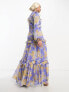 Фото #3 товара ASOS DESIGN embellished lace trim maxi dress with blouson sleeve in lilac floral print