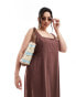 ASOS DESIGN Curve square neck tie back midi sundress in chocolate