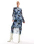Фото #3 товара & Other Stories mesh midi dress with asymmetric bodice in blurred inky print