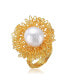 Фото #1 товара Unique Sterling Silver 14K Gold Plated 14MM Genuine Freshwater Pearl Ring