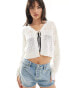 Pieces tie front crochet cardigan in white Белый, XS - EU 34 - фото #1