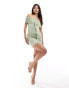 ASOS DESIGN bardot frill detail mini dress in sage green Зеленый, L - EU 44-46 - фото #5