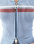 Фото #2 товара Pull&Bear ribbed zip through jumper with stripe detail in blue