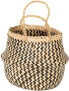 Simple Life Seagrass Belly Basket With Handles Foldable Woven Black Natural