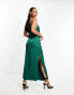 Фото #4 товара Pretty Lavish asymmetric ruched satin midaxi dress in emerald