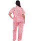 Plus Size Short Sleeve Pants Tropical Pajama Set, 2-Piece