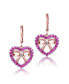 ფოტო #1 პროდუქტის Kids 18k Rose Gold Plated Hollow Heart Dangle Earrings with Ruby Cubic Zirconia and Infinity Ribbon