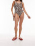 Topshop abstract floral print ring trim scoop swimsuit in chocolate