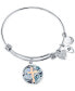 Cross Message & Heart Charm Bangle Bracelet in Stainless Steel & Rose Gold-Tone with Silver Plated Charms