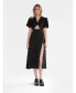 Фото #1 товара Women's A-line summer midi dress with high slit, puffed sleeves and pleated front