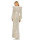 Фото #2 товара Women's Sequined Plunge Neck Structured Bishop Sleeve Gown