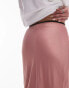 Topshop satin maxi bias skirt with elastic trim in pink