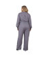 ფოტო #2 პროდუქტის Plus Size Long Sleeve Cropped Jumpsuit