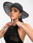 South Beach open weave wide brim hat in black