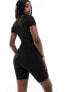 In The Style sculpt and control short sleeve scoop neck unitard in black