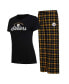 ფოტო #1 პროდუქტის Women's Black Pittsburgh Steelers Plus Size Badge T-shirt and Flannel Pants Sleep Set
