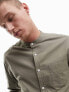 Фото #3 товара ASOS DESIGN slim fit oxford shirt with grandad collar in washed khaki