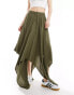 Фото #2 товара Miss Selfridge cheesecloth hanky hem maxi skirt in khaki