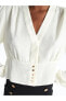 LCW Vision V Yaka Düz Uzun Kollu Crop Kadın Bluz