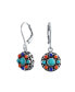 Фото #1 товара Multi Stone Lapis Turquoise Orange Coral Medallion Dangle Earrings For Women Oxidized .925 Sterling Silver Lever Back